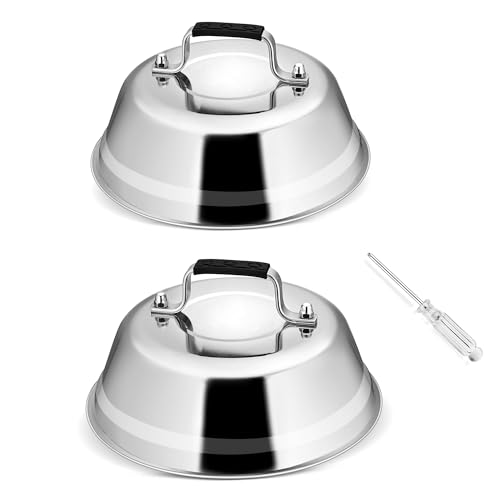 Joyfair Campana para hamburguesa, 2 unidades, acero inoxidable, con mango antiquemaduras, campana de fusión con destornillador para barbacoa, carne, queso, teppanyaki, exterior e interior, apto para