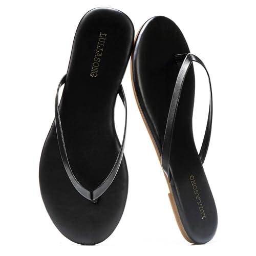 Image of LULLASONG Flip Flops For Women Comfortable Round Toe Beach Sandals Thong Strap Slides Slip On Dressy Flats Sandals For Women