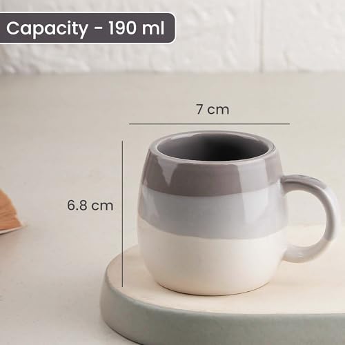 Image of The Earth Store Tritone Grey Ovule Shape Cup Set of 6 for Tea, Microwave and Dishwasher Safe, Perfect for Every Occasion Capacity - 190 ml Each