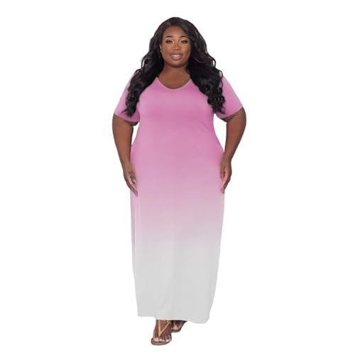 Image of TOPSRANI Womens Plus Size Maxi Dresses for Women Oversize Casual Short Sleeve V Neck Loose Plain Solid Trendy Summer Dress