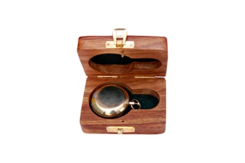 BAZROSS Brass Nautical Compass Vintage Directional Magnetic Compass Navigational Compass Gifts with Wooden Case for Loved Ones Big Brass Triangle Sundial Compass for Gift (Hicking Pocket Compass)