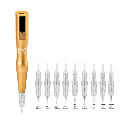 Meraki Ii Professional Wireless Permanent Makeup Machine Tattoo Kit - 5 Speed - Low Noise - Rechargeable Battery - Uses M3 Needle Cartridge Powder Brows, Lip Blushing (Machine, Meraki Ii - Gold) #TOP5