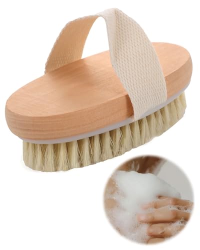 JUKOTA Brosse à sec pour le corps,1 pcs Brosses pour le corps,Brosse exfoliante physique, brosse de bain à poils naturels pour Un drainage Lymphatique et Une Amélioration de La Circulation Sanguine