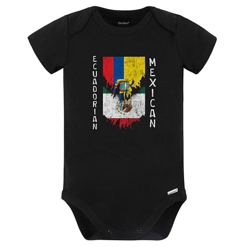 Really Awesome Shirts Ecuadorian Mexican Flags Ripped Torn Ecuador Mexico Baby Bodysuit (Black)
