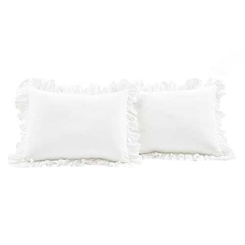 Image of Lush Decor Reyna Ruffle Cotton Duvet Cover Set 3 Piece Set King, Pure White - King Size Bedding Set - White Duvet King- Ruffled Bedding - Coquette Decor