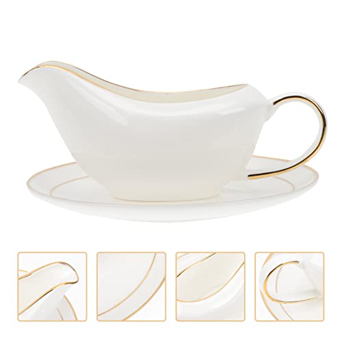 Angoily White Ceramic Sauce Gravy Boat With Tray Steak Sauce Boat Creamer Pitcher Milk Cup For Coffee #TOP5