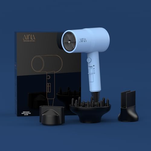 Image of AINA Hair Dryer with Diffuser,Comb Full-Featured Blow Dryer 110V(Blue) | 3 Heat /2 Speed;Cold shut button;Lightweight;Compact Size;High Temp;Low Airflow;Same Results;Less Expense