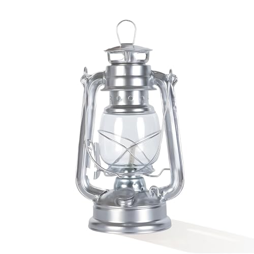 Petroleumlampe 25 CM Retro Outdoor Sturmlaterne Öllampe für Camping Garten Balkon & Zuhause Deko (Silber)