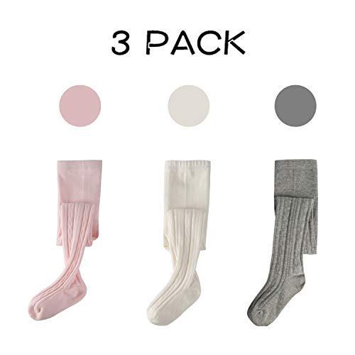 Layeba Baby Girls Tights Toddler Cable Knit Cotton Seamless Leggings Infant Pants 3 Pack (Pink+White+Grey, 6-8Y (45 In)) #TOP4