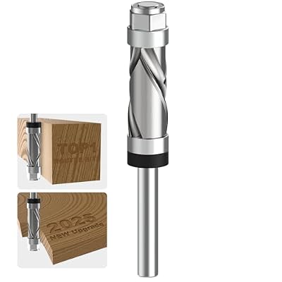 Carbide Compressiom Flush Trim Router Bit 1/4 Shank, Top & Bottom Bearing, 2+2 Flute, 1/2 Cutting Dia, 1 Cutting Length, Spiral Up-Down Pattern Template Flush Cut Router Bit for Wood Trimming