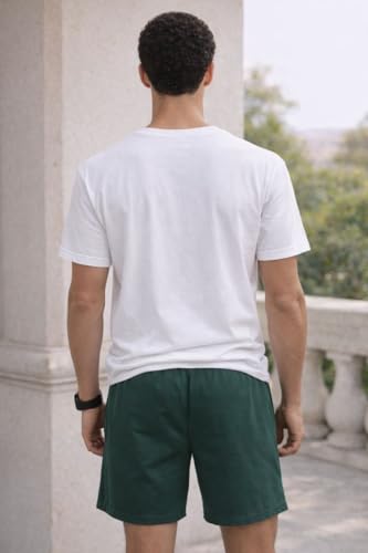 Image of Men's Solid Cotton Lounge Shorts | Premium Soft Breathable Casual Shorts with Elastic Drawstring Waist | Regular Fit Above Knee for Home, Gym & Travel