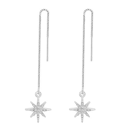 MANZHEN Sparkly Crystal Star Threader Drop earrings Chain Ear Threader (silver)
