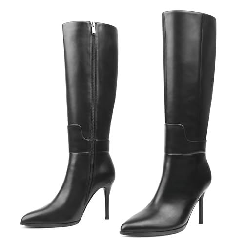 MERUMOTE Women's Genuine Leather Pointed Toe Zipper Stiletto Fashion Dress
