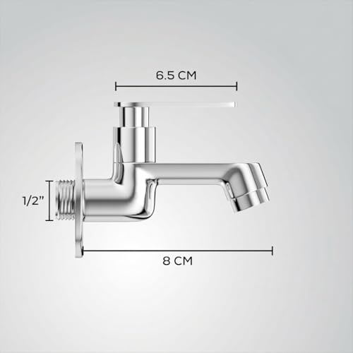 Image of GLOXY Premium Brass Bib Cocke Short Body with Chrome Finish - Short Body Wash Basin Tap Nano Lever with Wall Flange - Bib Cock Tap for Kitchen Sink, Bathrooms, Gardens - 10 Years Warranty