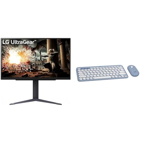 Image of LG 27GS75Q-B Ultragear QHD (2560x1440) Gaming Monitor, 27 inch, 1ms(GTG), 180Hz (O /C 200Hz), IPS, NVIDIA G-SYNC Compatible, AMD FreeSync, HDR10 + Logitech Pebble 2 Combo Wireless Keyboard and Mouse