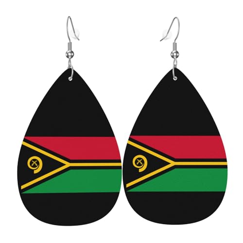 Paire de boucles d'oreilles pendantes en cuir synthétique avec drapeau du Vanuatu pour femme