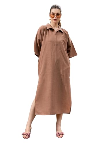 Image of PURVAJA Women's Maxi Solid Linen Dress