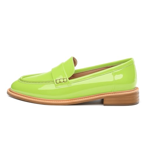 Image of JUSTDANNI Loafers for Women Slip On Shoes with Round Toe 1.2-Inch Low Chunky Block Heel Patent Comfortable Casual Dress Pump Shoes for Wedding Party Work Shopping Dating