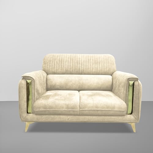 Image of Casaliving Gelio 2 Seater Sofa Set for Living Room (Cream Colour) Premium Fabric Sofa