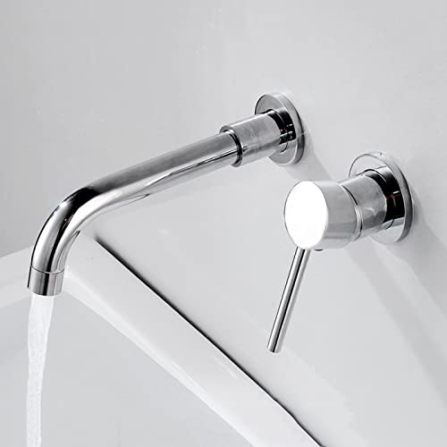 Grifo de lavabo de pared dorado monomando con caño giratorio de 360 grados de latón para baño