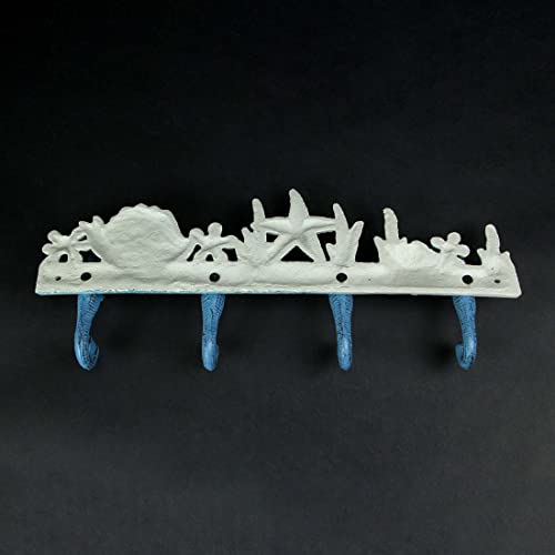 Zeckos Blue and White Cast Iron Seahorses Decorative Wall Hook Nautical Sea Life Hanging Towel or Coat Rack Beach Home Coastal Accent Decor 15.25 Inches Long - Image 5