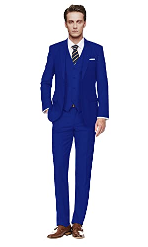 Image of Men's Slim Fit 3 Piece Suit Two Button Business Wedding Dress Tux Suit Set Jacket Vest Pants with Tie