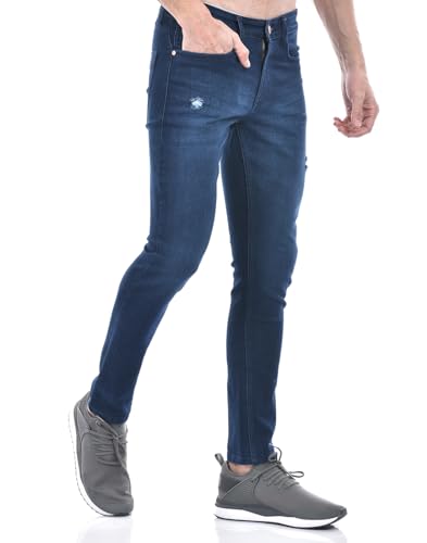 Image of Numero Uno Men'S Dark Blue Super Skinny Fit Distressed Sustainable Jeans