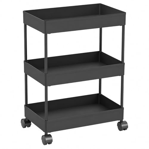 Image of wall love Plastic Storage Rack Trolley with Wheels for Kitchen, Bathroom & Bedroom - Multipurpose Organizer Shelf Rack for Fruits, Toiletries, Snacks and Household Storage (3 Layer)