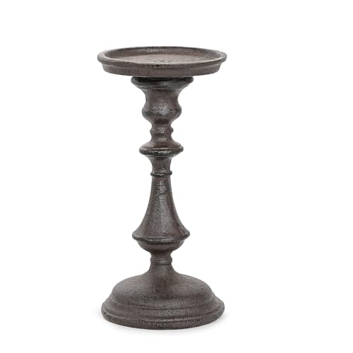 Sungmor Rustic Cast Iron Pillar Candle Holder, 7.8" Tall Vintage