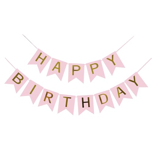 iiCheerful Happy Birthday Banner Pink Birthday Signs Party Supplies Garland Decorations Nursery Hanging Decor (Soft Pink)