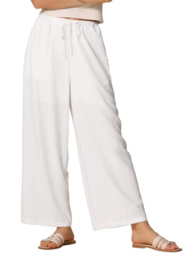 Allegra K Linen Pants for Women's 2025 Summer High Waist Drawstring Lightweight Long Palazzo Gauze Pants
