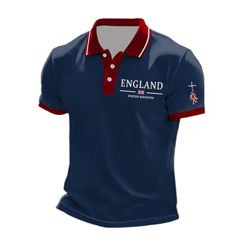 Union Jack 2025 Men's Short Sleeve Polo Shirts 1/4 Zip Quick Dry Golf Polo Shirt Summer Outdoor Lightweight Short Sleeved Shirts VE Day Bunting Flags Holiday Clothes for Men UK (Navy,L)