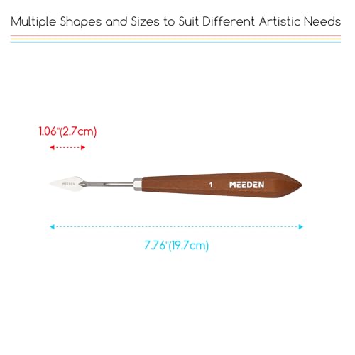 MEEDEN Artist Palette Painting Knife: 7.76" Flexible Stainless Steel Art Pallet Scraper Knife with Wood Handle for Oil, Acrylic, Color Mixing, #1