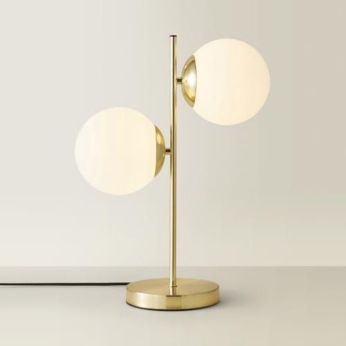 ValueLights | Modern 2 Light Gold Stem Table Lamp with White Frosted Glass Shades | Table Lamps, Home Décor & Improvement Essential - Image 4