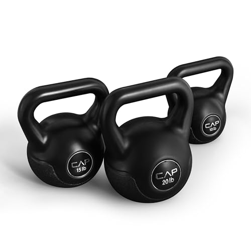 CAP Barbell 45 LB Cement Kettlebell Set – 10 lb, 15 lb & 20 lb Vinyl-Coated Kettlebells for Strength Training, Cardio, Cross Training & Home Gym Workouts by CAP Barbell - Used condition - US$47.49