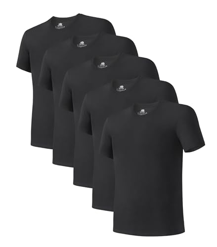 DAVID ARCHY Men's Undershirt Bamboo Rayon Moisture-Wicking White T-Shirts Stretch Crewneck Tees for Men, 5-Pack (XL, Black)