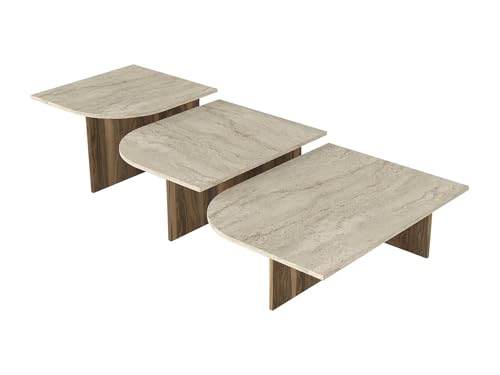 Vente-unique - Tables Basses gigognes - Effet travertin Beige et Naturel foncé - OMELINA