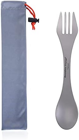 Kimtimes Titanium Spork，2 in 1 Spoon and Fork Combo Multipurpose Cooking Utensils for Outdoor Picnic Camping Hiking or Home use(Survival Utensil Tool) Ultralight Only 21.2g with a Quick-Drying Bag