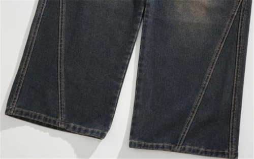 Men Washed Jeans Big Pocket Trousers Wide Leg Pant Button Streetwear Hip Hop Heavy Denim Pants2