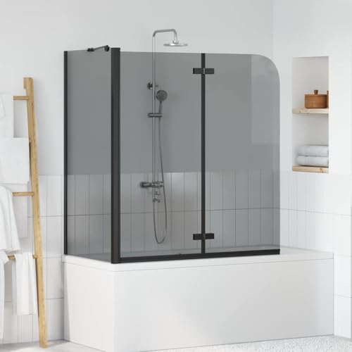Paroi de douche noire pour baignoire 120x130cm pliable en verre ESG