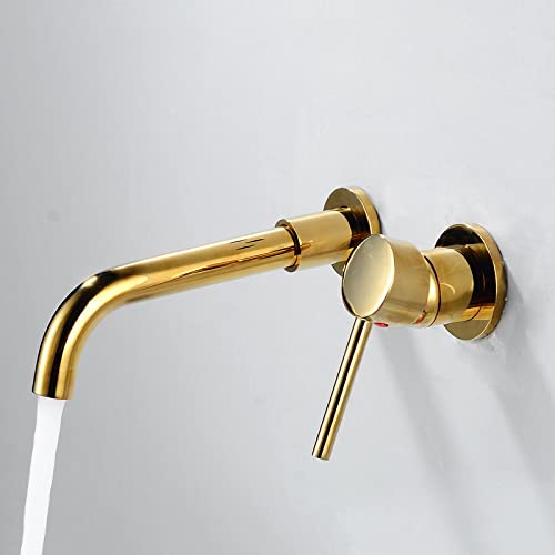 Grifo de baño montado en la pared que ahorra espacio y facilita la limpieza