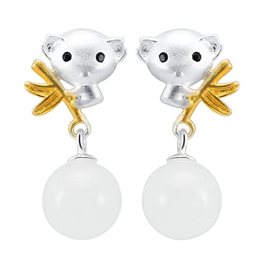 Boucles d'oreilles Panda S925 en jade de style ancien pour femme raffinée