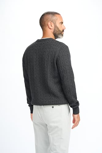 Men’s Wool Cable Knit Jumper, Crew Neck Long Sleeve Winter Pullover Knitwear4