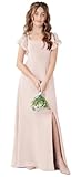 Jirocum Chiffon Bridesmaid Dresses with Slit Rose Petal A Line Flower Girl Dresses for Wedding with Short Sleeves JR001,US16,Rose Petal
