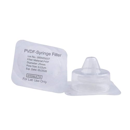 20 pcs Filtres à Seringue Stériles PVDF 25 mm de Diamètre 0,22 μm Taille des Pores Emballés Individuellement, Filtres à Aiguille HPLC et GC, Filtration de Laboratoire à Haut Débit