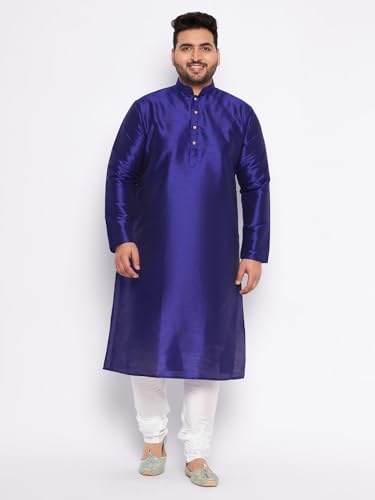 Image of Vastramay Plus Men's White Silk Blend Kurta Pyjama Set VPLUSMKWH001nPBL 44 | Independence Day