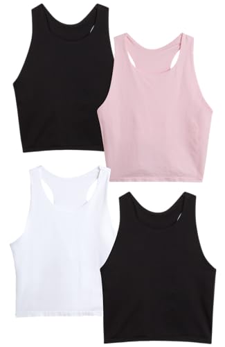 dELiA*s Girls' Training Bra - 4 Pack Seamless Longline Cami Bralette - Crop Top Sports Undershirt with Built-in Bra Shelf