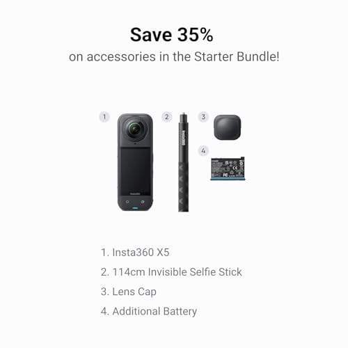 Image of Insta360 X5 Starter Bundle - Waterproof 8K 360 Action Camera, Leading Low Light, Invisible Selfie Stick Effect, Rugged & Replaceable Lens, 3-Hour Battery, Clear Audio, Stabilization