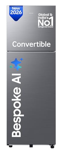 Samsung 256 L, 3 Star, Bespoke AI, Convertible, Digital Inverter Frost Free Double Door Refrigerator (RT80H30U3THL, Silver, Refined Inox, 2026 Model)