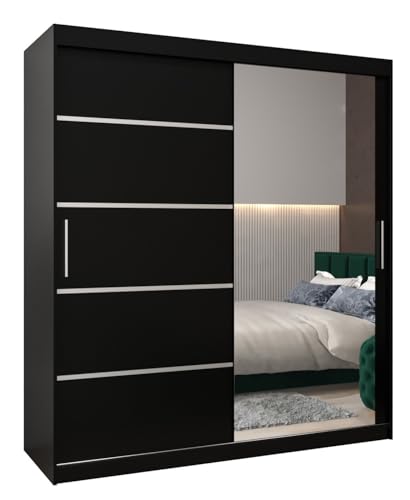 MEBLE KRYSPOL Kleiderschrank mit Spiegel Verona 2 - Garderobenschrank - Schrank Schlafzimmer - Mehrzweckschrank Zwei Schiebetüren - Regalen - Flur Möbel - Kleiderstange Schrank - Allzweckschrank